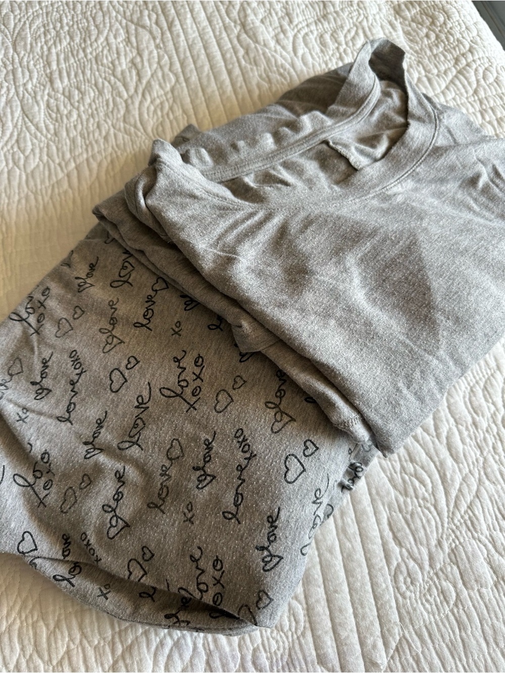 AnyBody Pajama Set Large Tall Gray Love Print Thumbholes Cozy Lounge Set